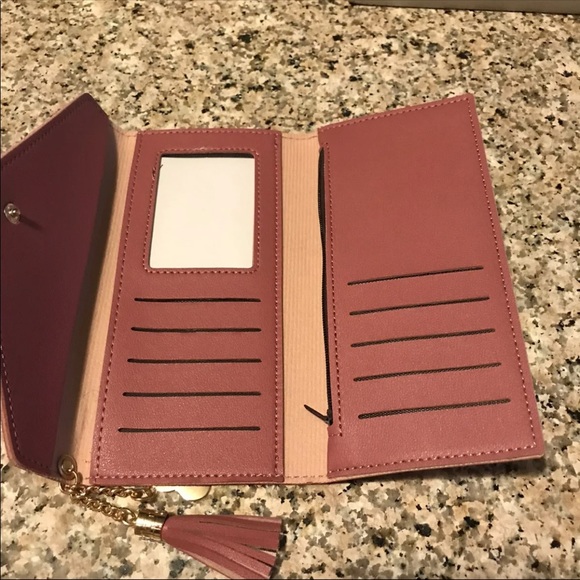 Dark Mauve Pink Tri-fold Wallet Tassel/heart - Picture 6 of 7
